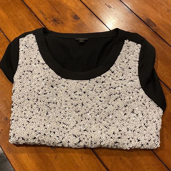 Ann Taylor Black Top covered in White Sequins - Picture 9 of 14